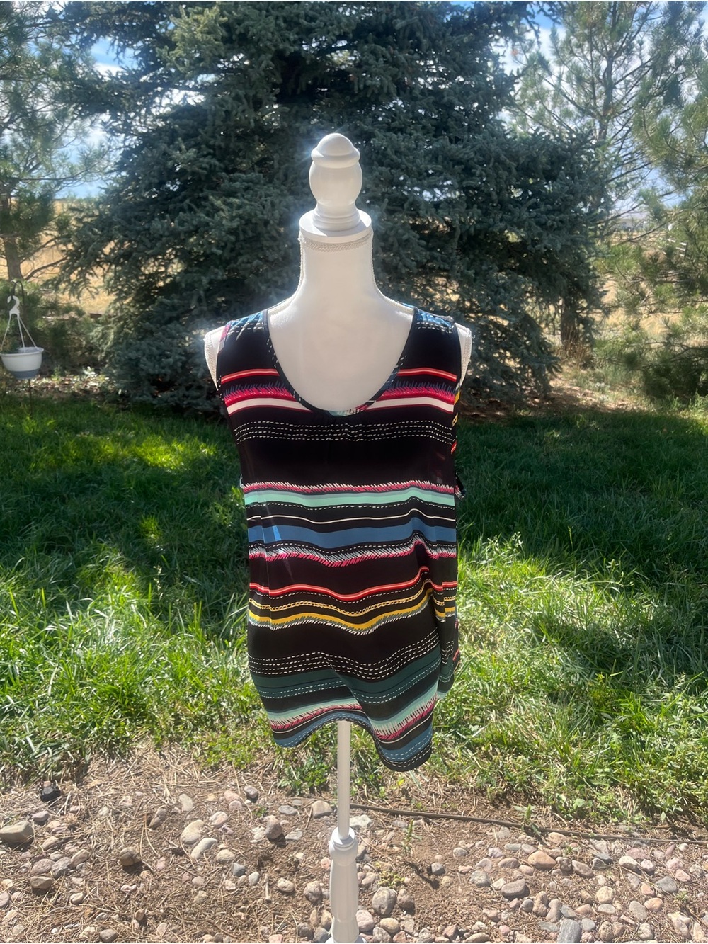 Van Heusen Black Tank Top with Multicolor Stripes